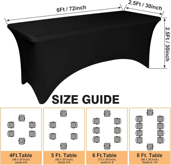 2 Pack 6 Feet Black Spandex Tablecloth for Rectangular Tables, Fitted & Stretch, Washable, Wrinkle Resistant, Perfect for Event, Wedding, Party, Banquet, Cocktail, Festival, and Table Protector - Image 3