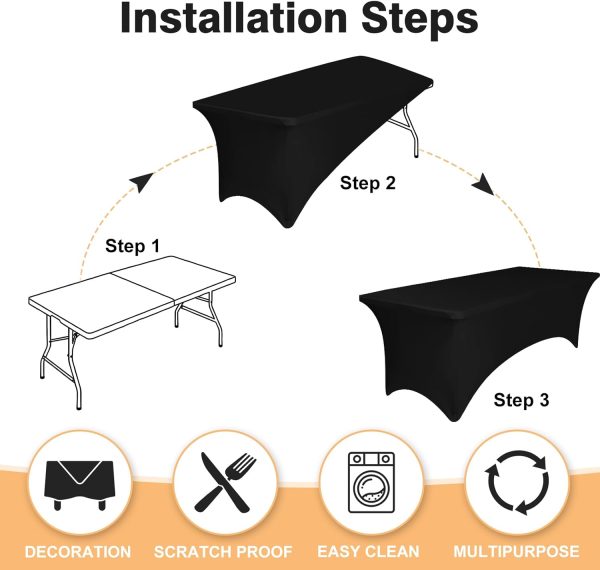 2 Pack 6 Feet Black Spandex Tablecloth for Rectangular Tables, Fitted & Stretch, Washable, Wrinkle Resistant, Perfect for Event, Wedding, Party, Banquet, Cocktail, Festival, and Table Protector - Image 4