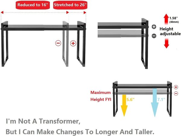Expandable Cabinet Shelf Organizer 16-26" L Stackable Kitchen Counter Shelf Rack Sink Riser Countertop Storage Black (Normal 7.9”D) - Image 8