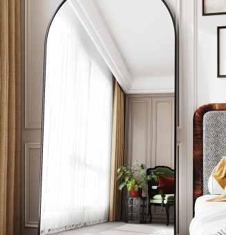 Full Length Mirror, 76"x34" Arched Floor Mirror Freestanding, Floor Standing Full Body Mirror with Stand for Bedroom, Hanging Mounted for Living Room Cloakroom, Black