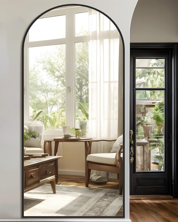 Full Length Mirror, 76"x34" Arched Floor Mirror Freestanding, Floor Standing Full Body Mirror with Stand for Bedroom, Hanging Mounted for Living Room Cloakroom, Black - Image 3
