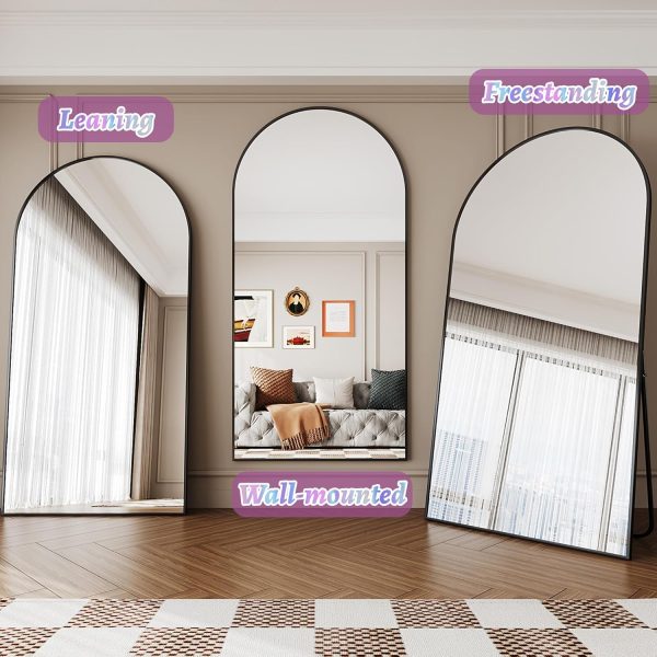 Full Length Mirror, 76"x34" Arched Floor Mirror Freestanding, Floor Standing Full Body Mirror with Stand for Bedroom, Hanging Mounted for Living Room Cloakroom, Black - Image 4
