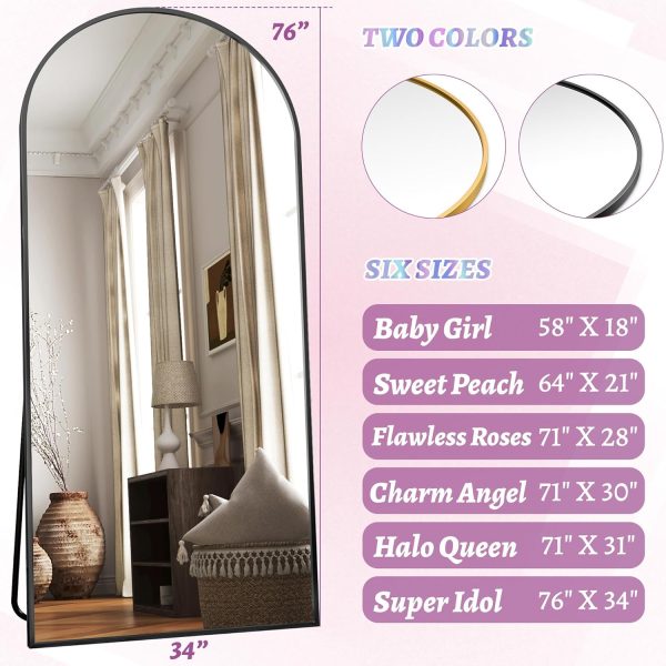 Full Length Mirror, 76"x34" Arched Floor Mirror Freestanding, Floor Standing Full Body Mirror with Stand for Bedroom, Hanging Mounted for Living Room Cloakroom, Black - Image 5
