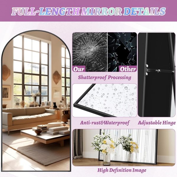 Full Length Mirror, 76"x34" Arched Floor Mirror Freestanding, Floor Standing Full Body Mirror with Stand for Bedroom, Hanging Mounted for Living Room Cloakroom, Black - Image 6