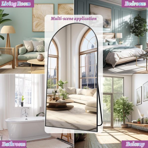 Full Length Mirror, 76"x34" Arched Floor Mirror Freestanding, Floor Standing Full Body Mirror with Stand for Bedroom, Hanging Mounted for Living Room Cloakroom, Black - Image 7