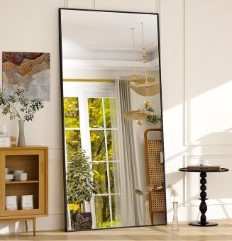 GLSLAND 76"x34" Full Length Mirror Extra Large Hanging or Leaning Rectangle Mirror Aluminum Alloy Thin Frame Bedroom Floor Dressing,Black