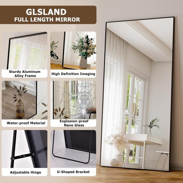 GLSLAND 76"x34" Full Length Mirror Extra Large Hanging or Leaning Rectangle Mirror Aluminum Alloy Thin Frame Bedroom Floor Dressing,Black - Image 3