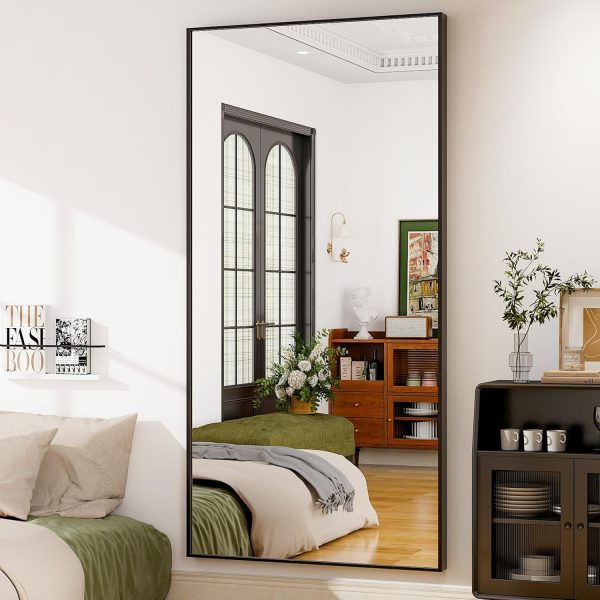 GLSLAND 76"x34" Full Length Mirror Extra Large Hanging or Leaning Rectangle Mirror Aluminum Alloy Thin Frame Bedroom Floor Dressing,Black - Image 4