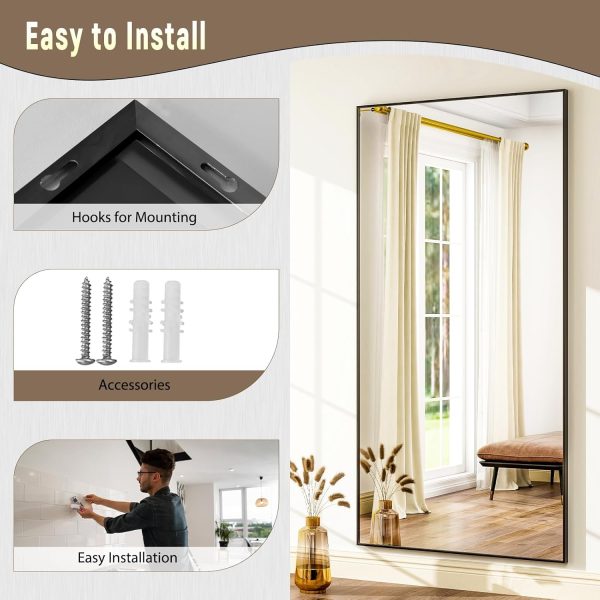 GLSLAND 76"x34" Full Length Mirror Extra Large Hanging or Leaning Rectangle Mirror Aluminum Alloy Thin Frame Bedroom Floor Dressing,Black - Image 7