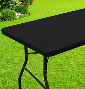 Smiry Rectangle Table Cloth, Waterproof Elastic Fitted Tablecloths for 6 Foot Tables, Washable Polyester Table Cover for Picnic, Camping, Outdoor (Black, 30"x72")