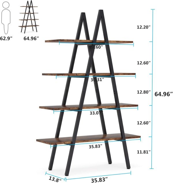 Tribesigns 4-Tier Bookshelf, A-Shaped Bookcase 4 Shelves Industrial Ladder Shelf Open Display Shelves Book Storage Organizer for Living Room, Home Office - Image 2