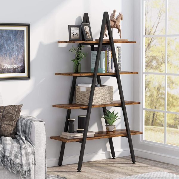 Tribesigns 4-Tier Bookshelf, A-Shaped Bookcase 4 Shelves Industrial Ladder Shelf Open Display Shelves Book Storage Organizer for Living Room, Home Office - Image 3