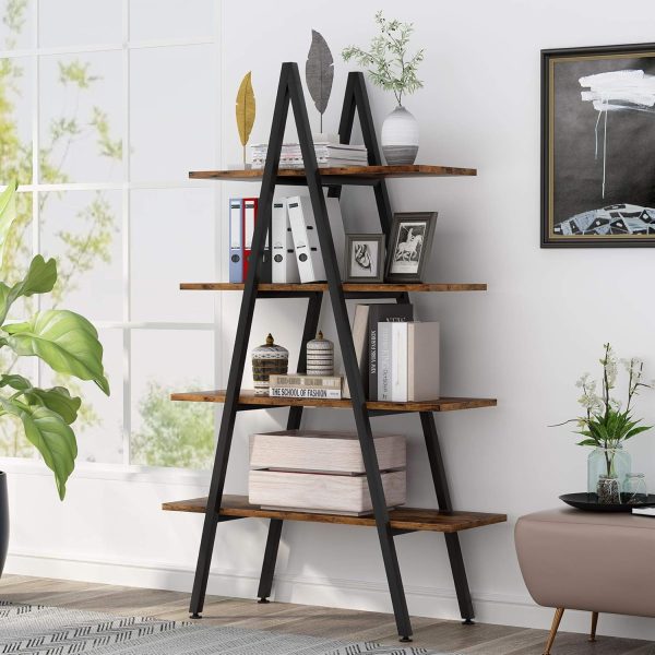 Tribesigns 4-Tier Bookshelf, A-Shaped Bookcase 4 Shelves Industrial Ladder Shelf Open Display Shelves Book Storage Organizer for Living Room, Home Office - Image 4