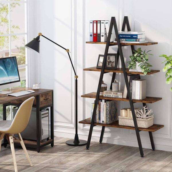 Tribesigns 4-Tier Bookshelf, A-Shaped Bookcase 4 Shelves Industrial Ladder Shelf Open Display Shelves Book Storage Organizer for Living Room, Home Office - Image 5