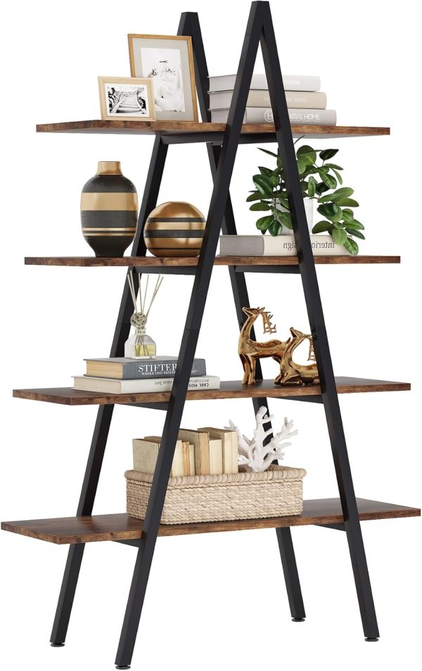 Tribesigns 4-Tier Bookshelf, A-Shaped Bookcase 4 Shelves Industrial Ladder Shelf Open Display Shelves Book Storage Organizer for Living Room, Home Office - Image 8